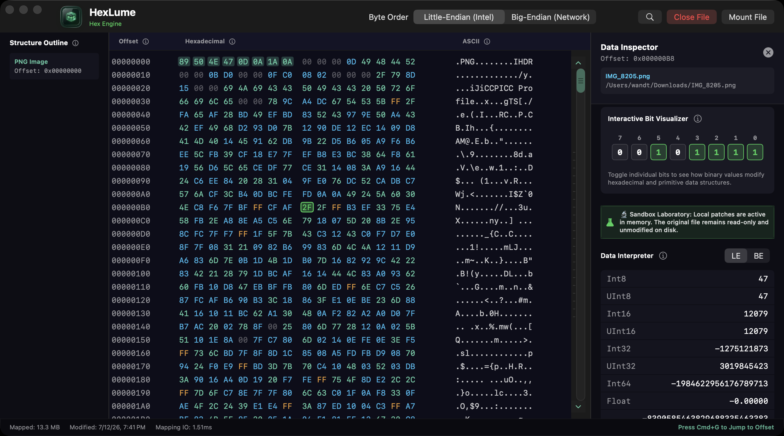 HexLume Data Interpreter with Interactive Bit Visualizer and Little/Big Endian toggle